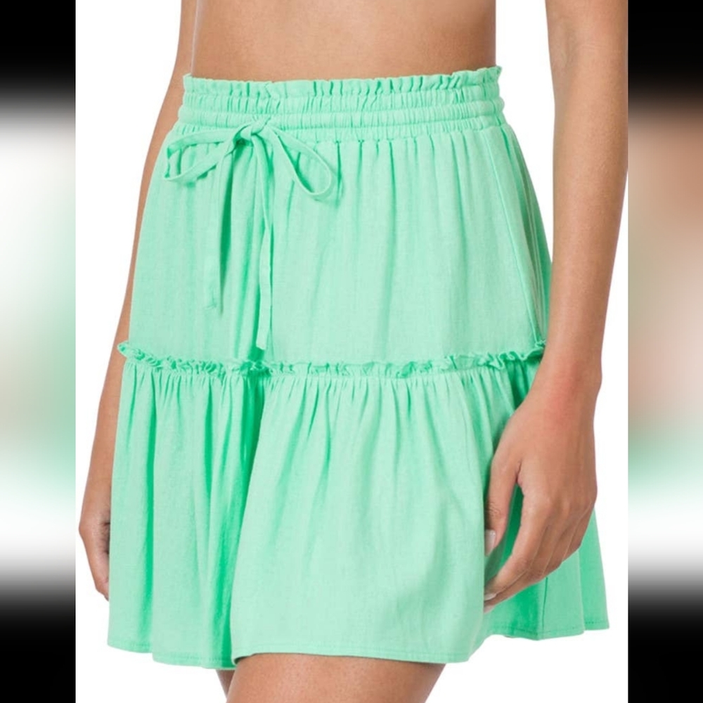 Mint Soft Linen Mini Skirt